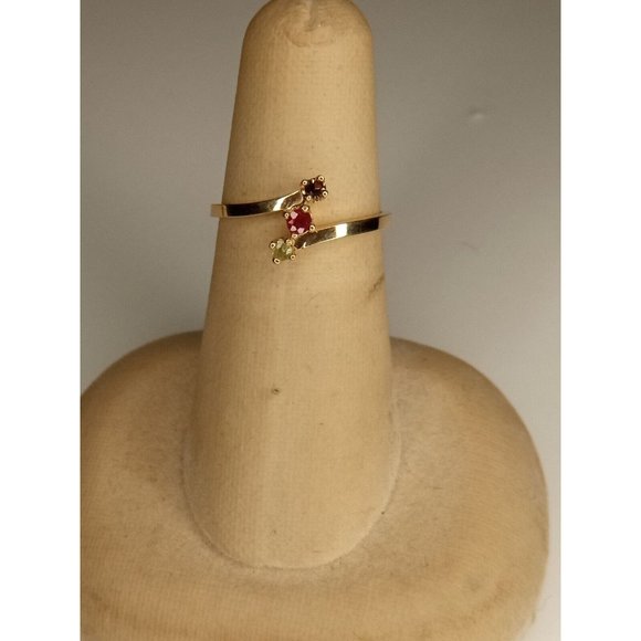 Size 6.5 Multicolor Tri Rhinestone‎ Gold Tone Ring - Picture 1 of 5